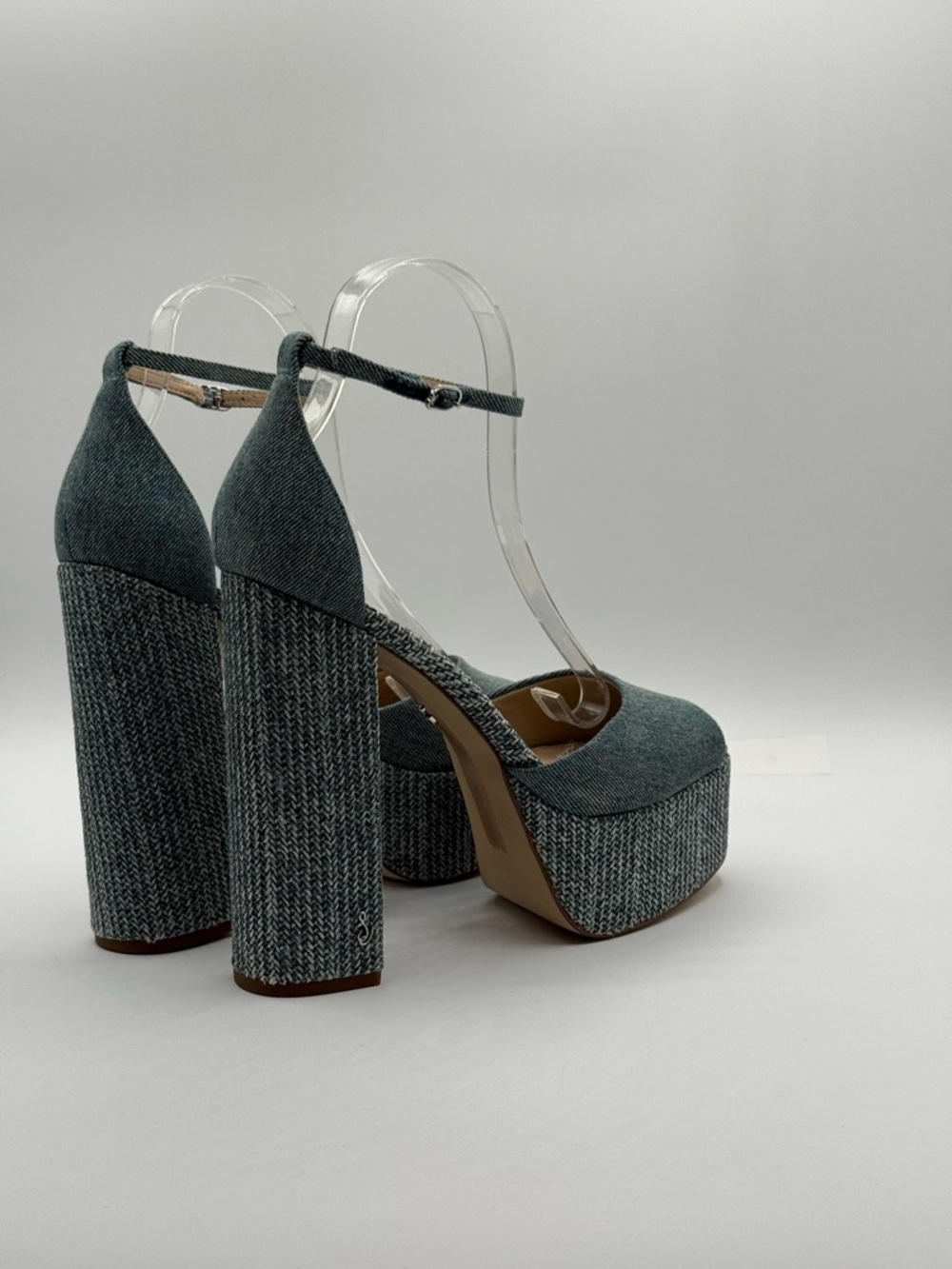 Sam Edelman Kori Blue Denim Platform Chunky Block Heel Ankle Strap Sandals SZ 9 - Picture 11 of 17